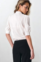 Elegant ecru blouse with a tie at the neckline B170 Ecru - Nife