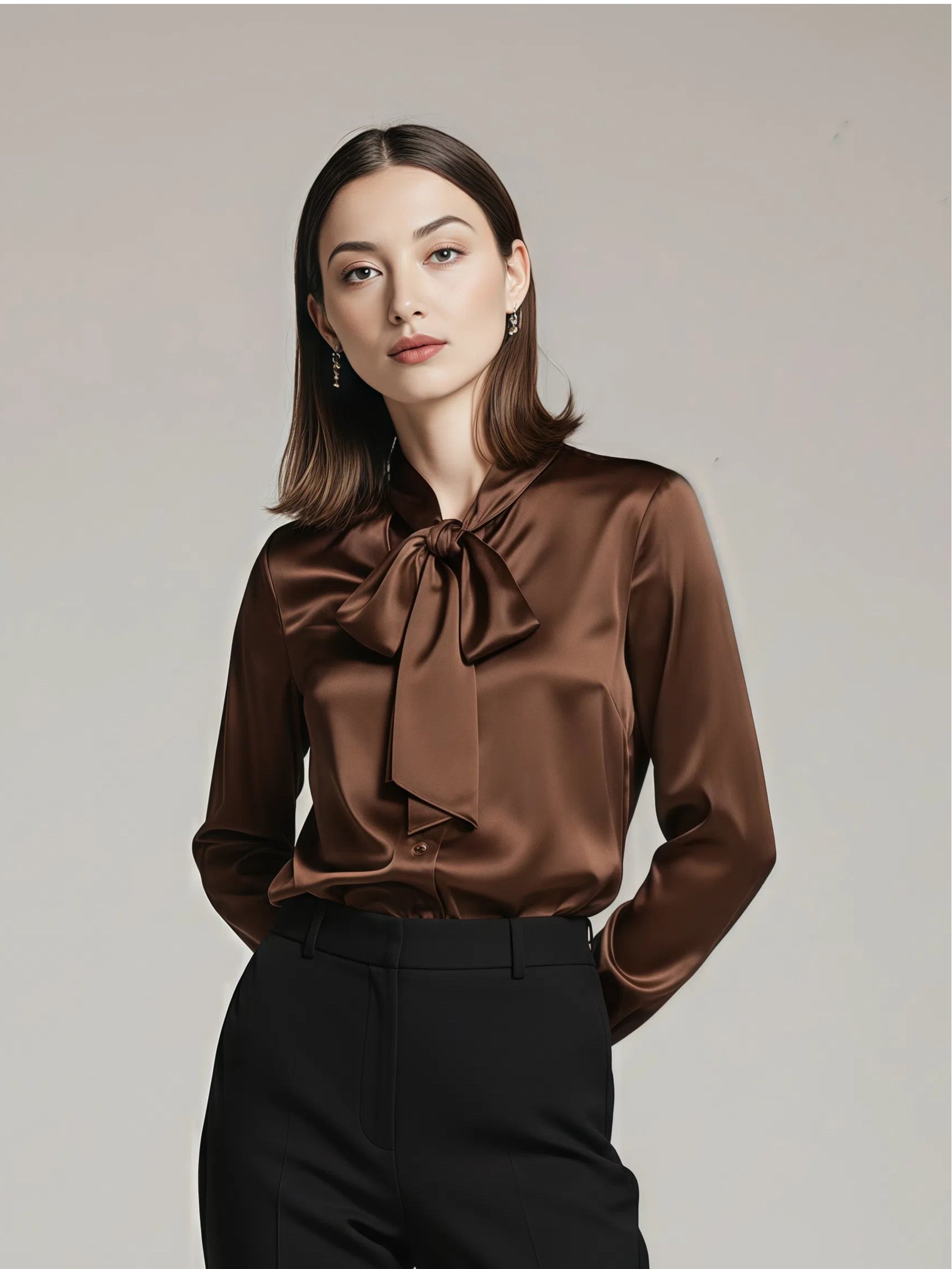 Minimalistyczna jedwabna koszula z kokardą