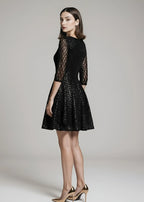 Sukienka wieczorowa MINI z ozdobnymi rękawami szyfonowymi - Sweet Victoria