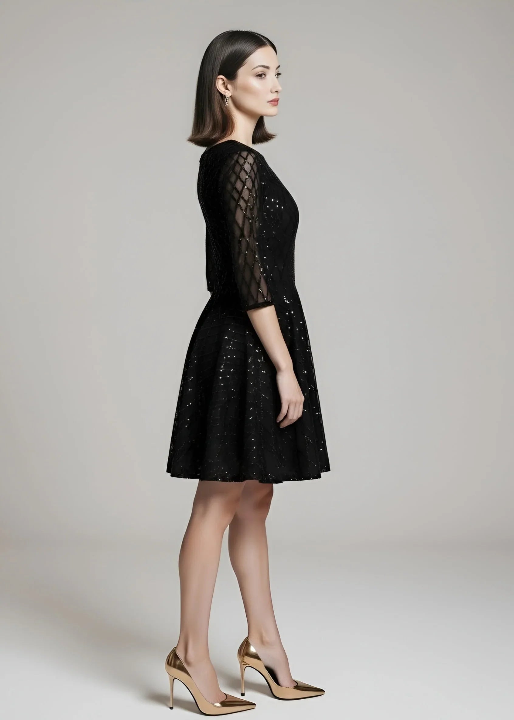 Sukienka wieczorowa MINI z ozdobnymi rękawami szyfonowymi - Sweet Victoria