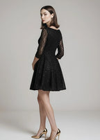 Sukienka wieczorowa MINI z ozdobnymi rękawami szyfonowymi - Sweet Victoria