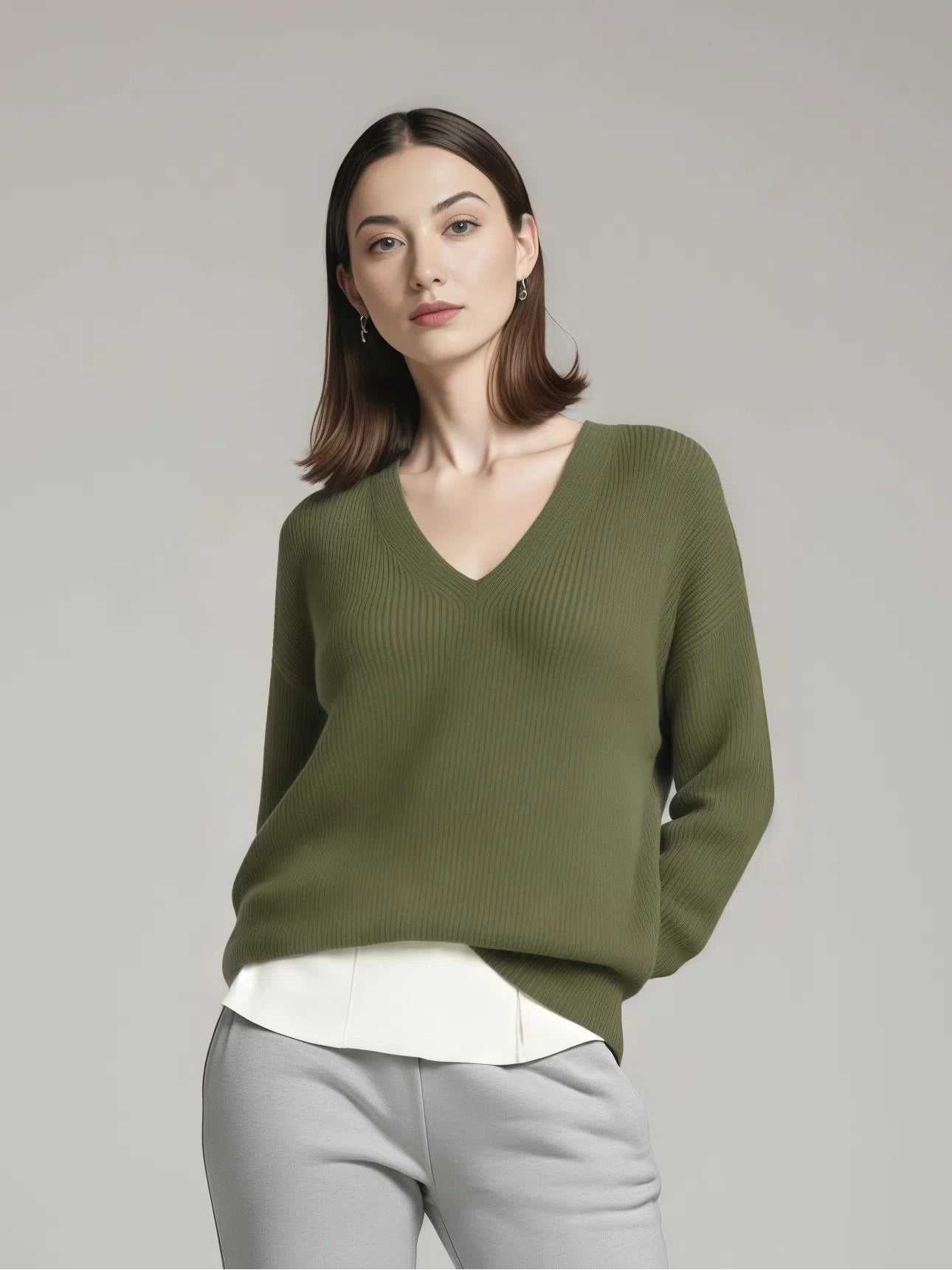 Sweter dzianinowy z dekoltem w serek