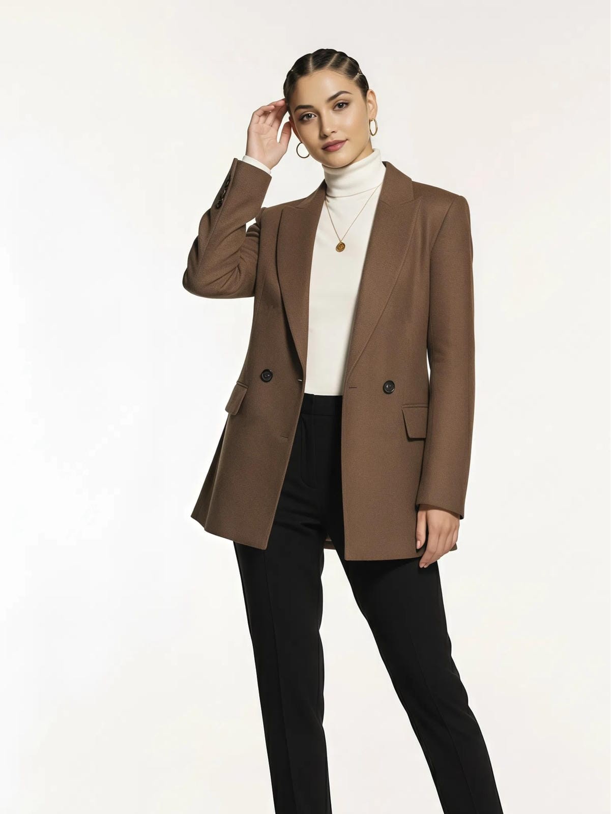 Jesienno-zimowy krótki dwustronny wełniany płaszcz