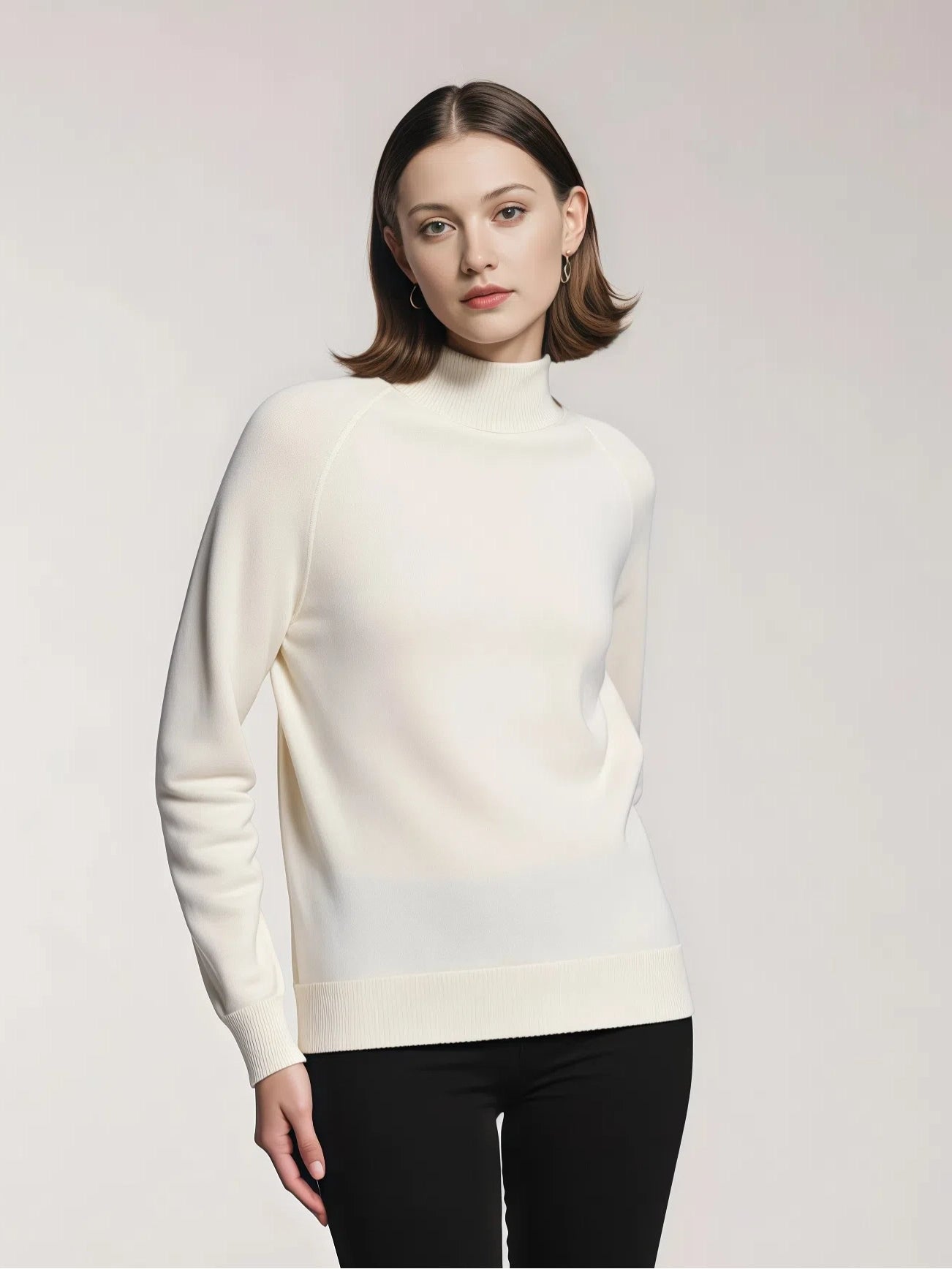 Krótki kaszmirowy sweter z półwysokim kołnierzem