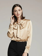 Minimalistyczna jedwabna koszula z kokardą