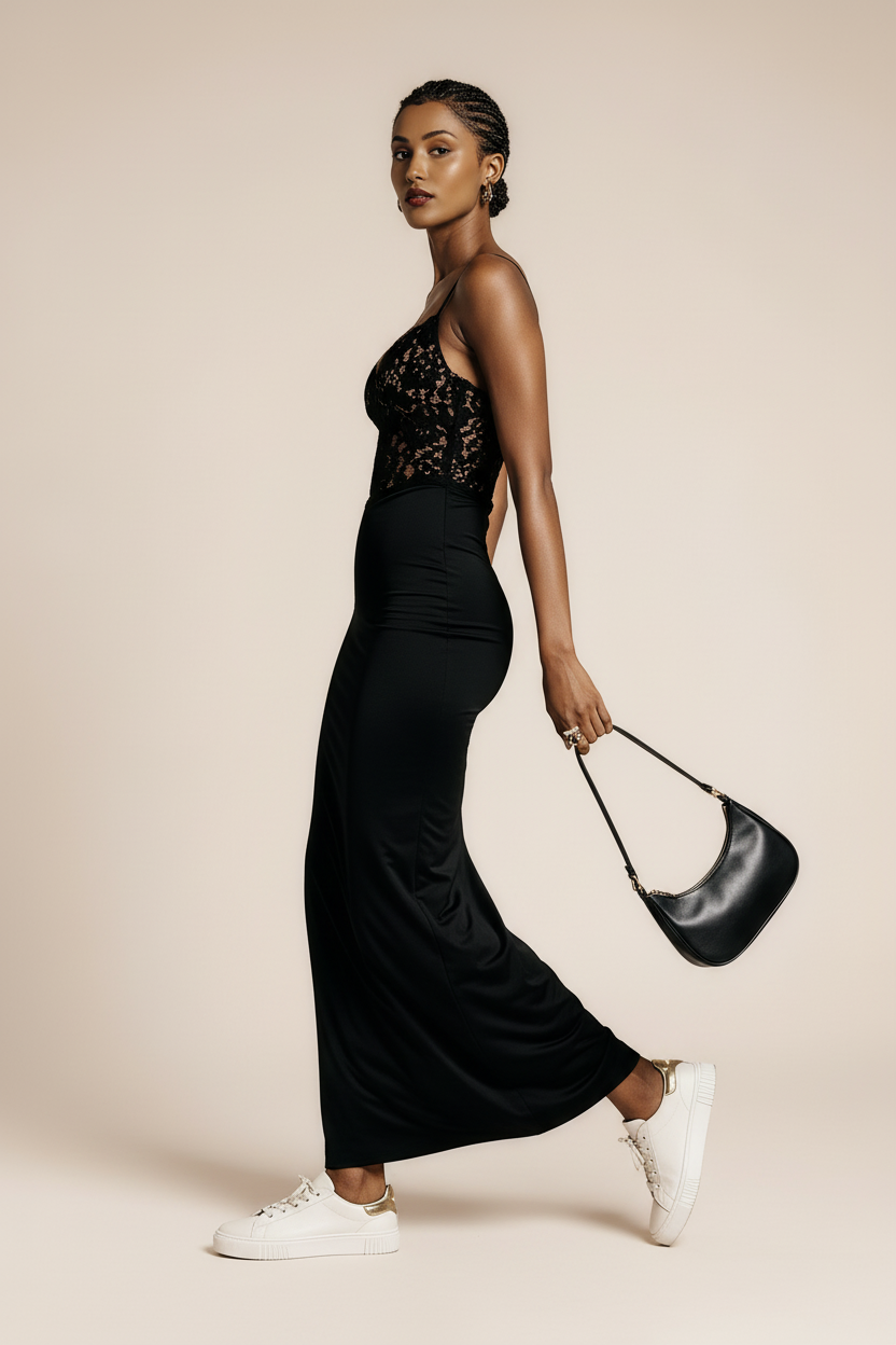 Koronkowa sukienka MAXI z dekoltem w serek