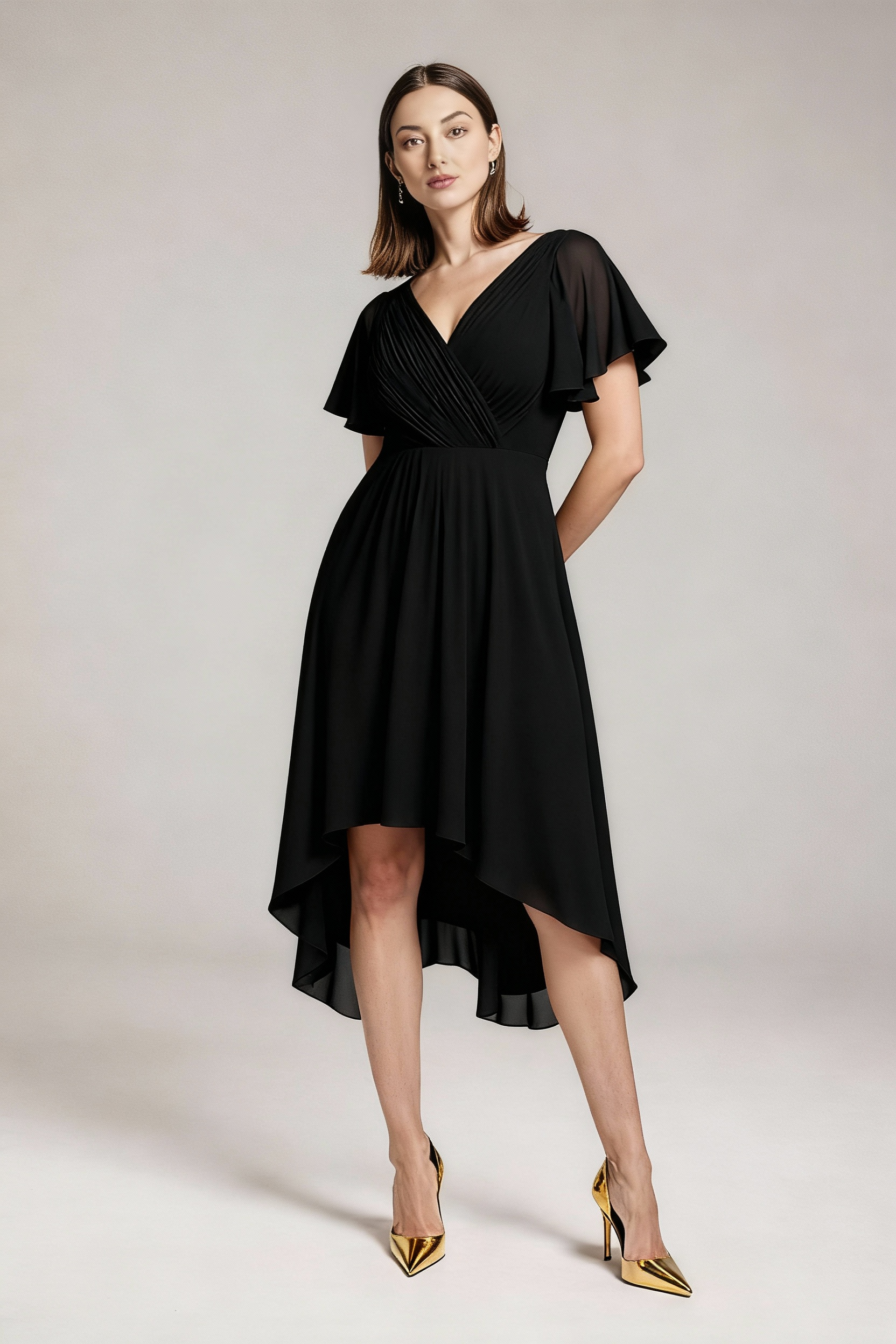 Sukienka balowa MIDI z dekoltem w serek