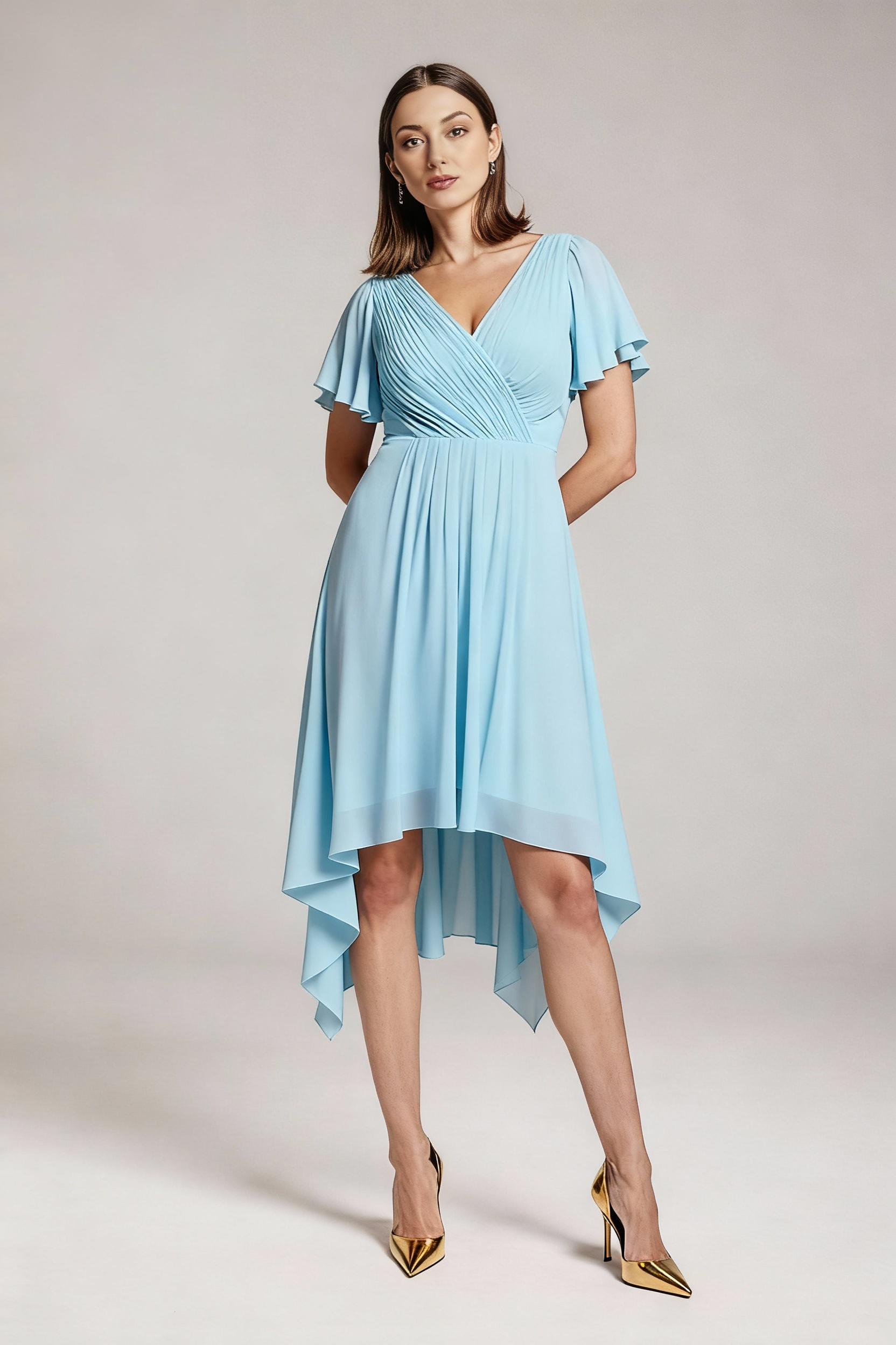 Sukienka balowa MIDI z dekoltem w serek