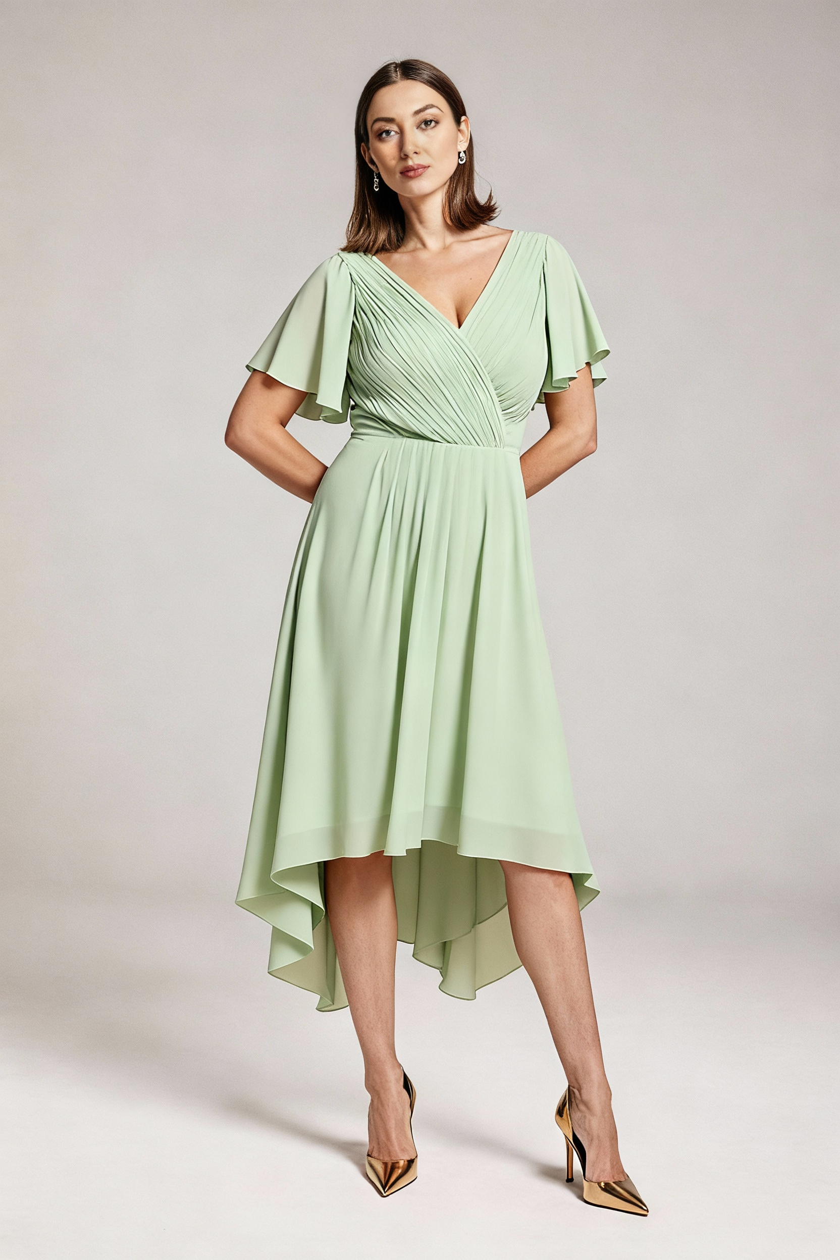 Sukienka balowa MIDI z dekoltem w serek