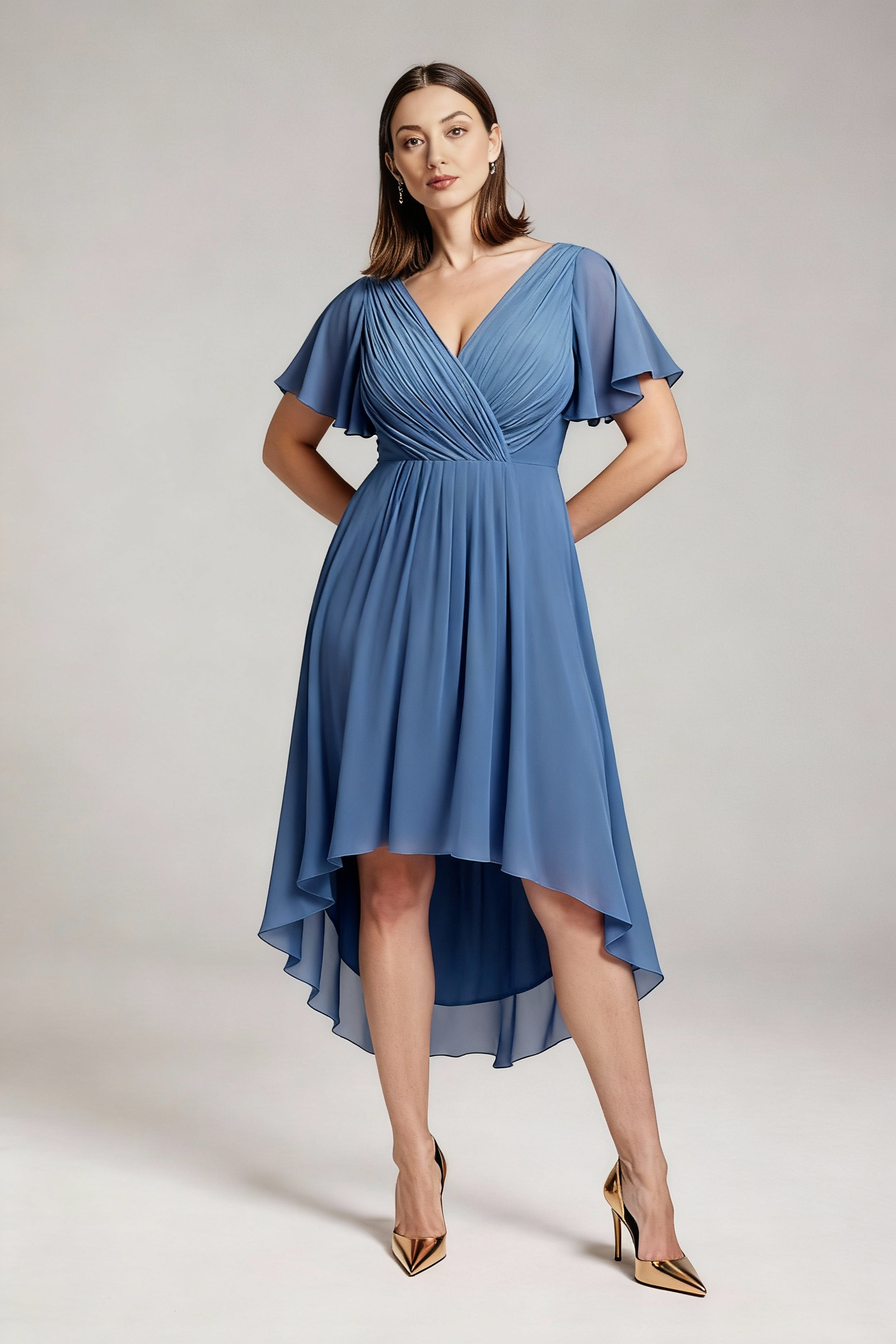 Sukienka balowa MIDI z dekoltem w serek