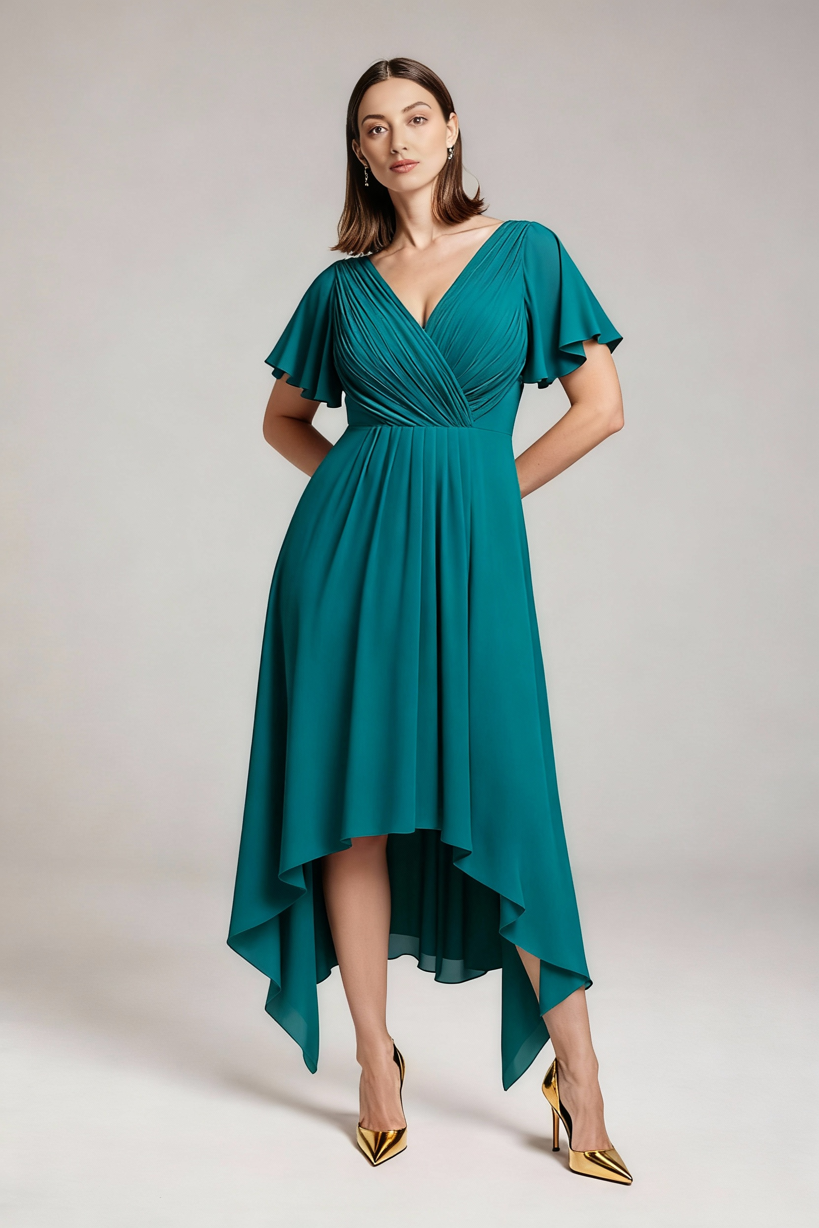 Sukienka balowa MIDI z dekoltem w serek