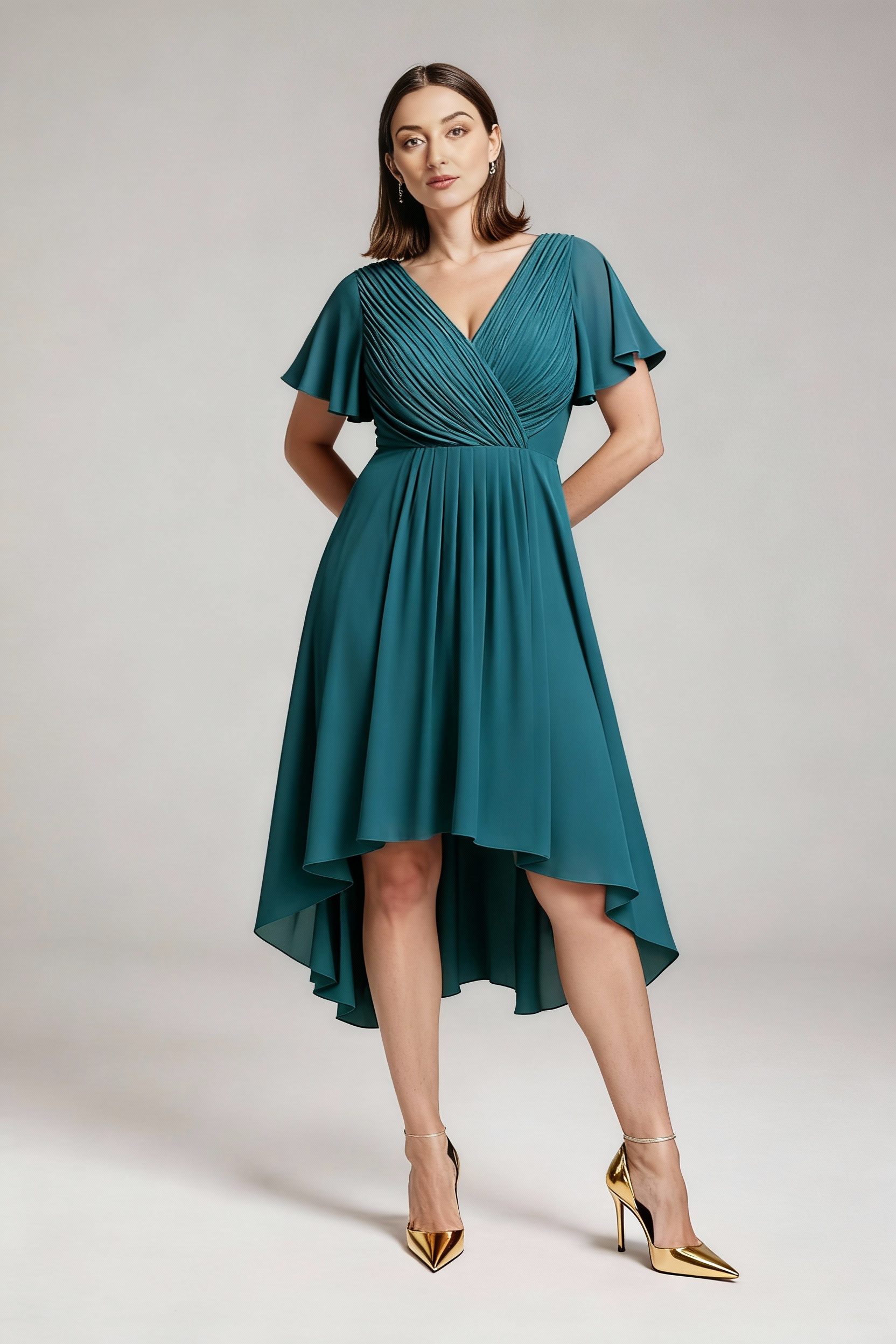 Sukienka balowa MIDI z dekoltem w serek