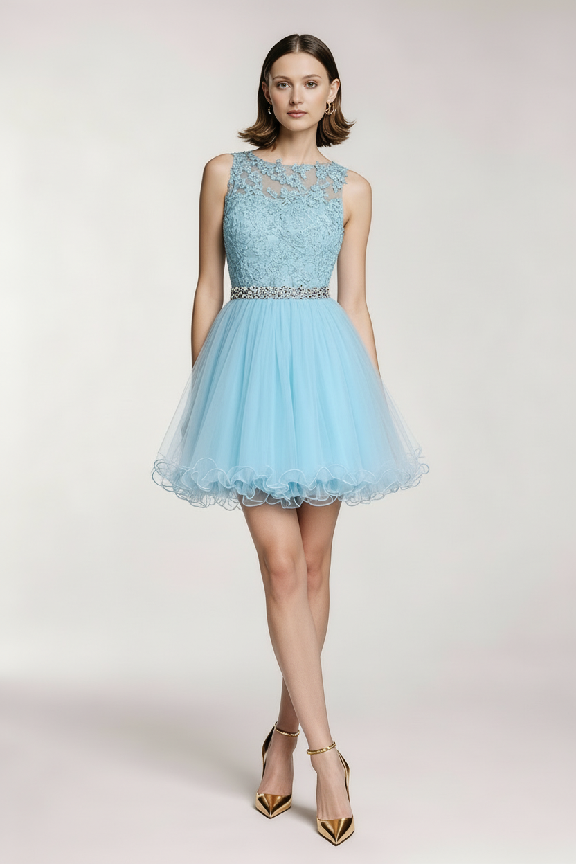 Tiulowa sukienka MINI z podwójnymi ramionami