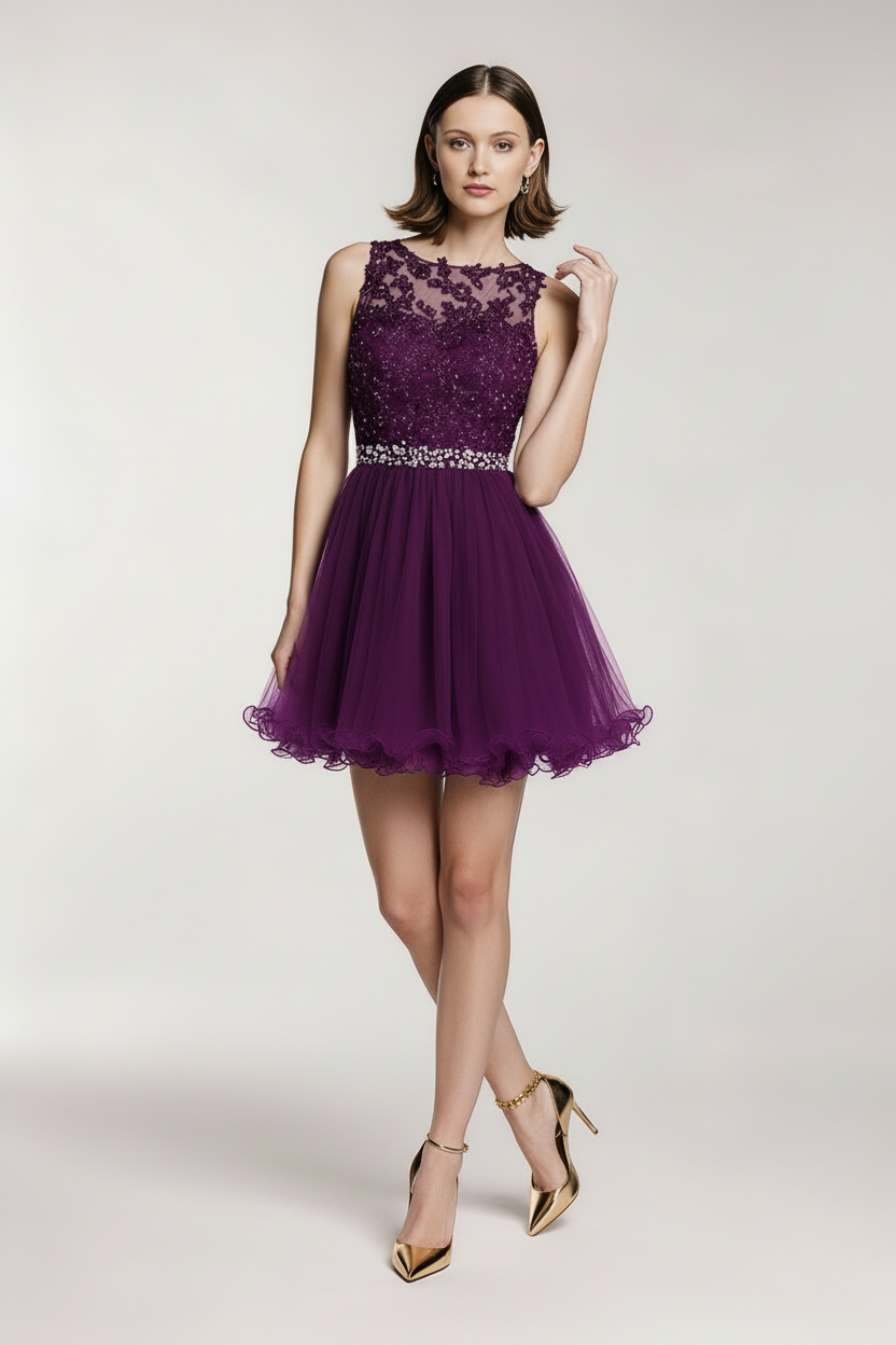 Tiulowa sukienka MINI z podwójnymi ramionami