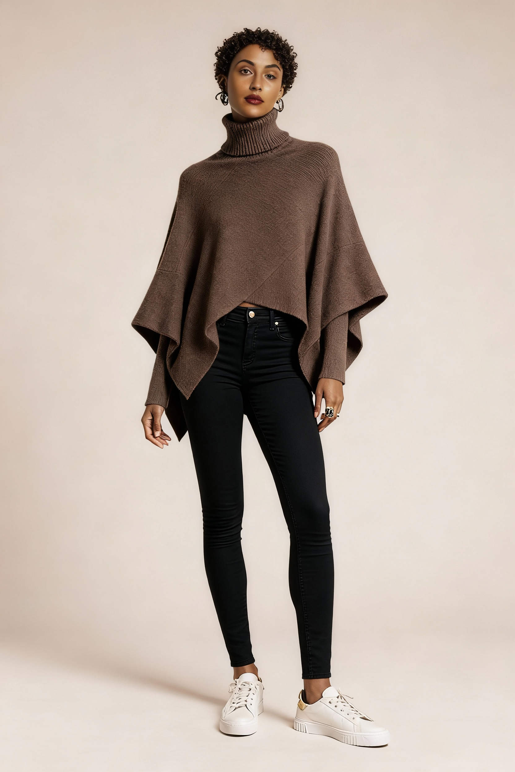 Kaszmirowy sweter golf z rękawami typu nietoperz