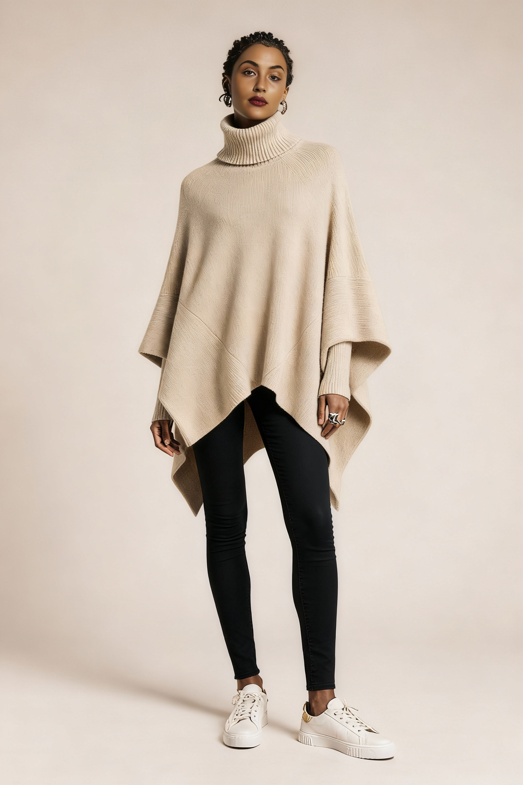 Kaszmirowy sweter golf z rękawami typu nietoperz