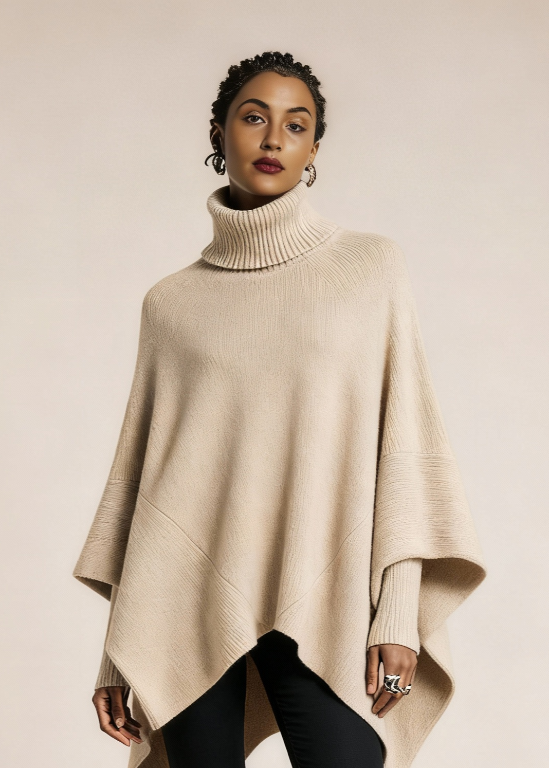 Kaszmirowy sweter golf z rękawami typu nietoperz