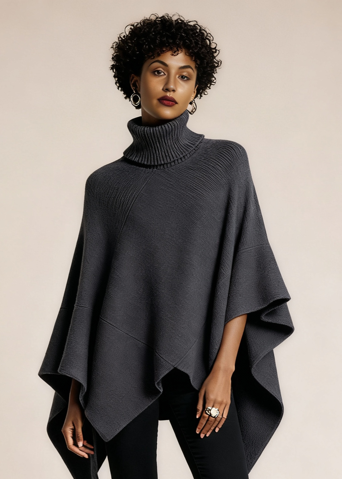 Kaszmirowy sweter golf z rękawami typu nietoperz