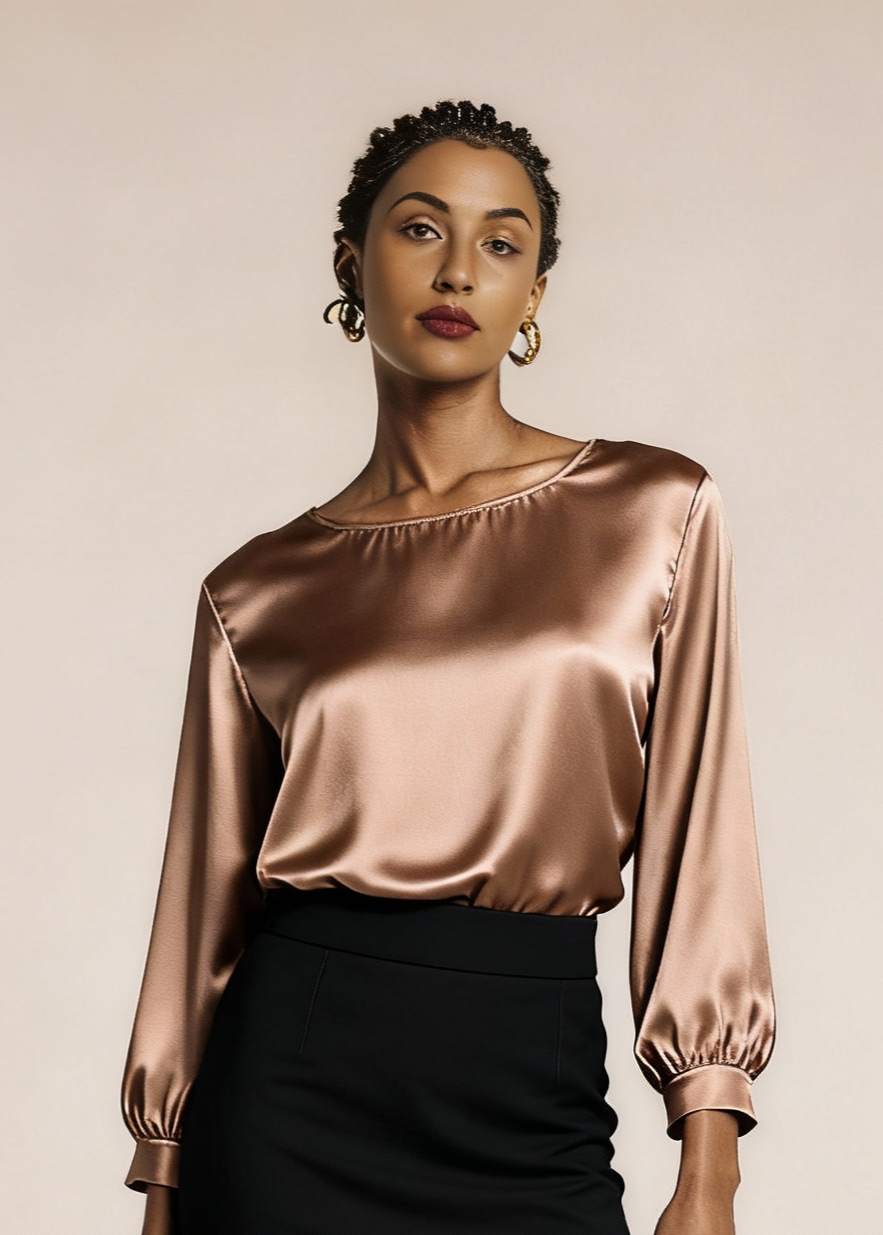 Jedwabna wyjściowa koszulka z połyskiem