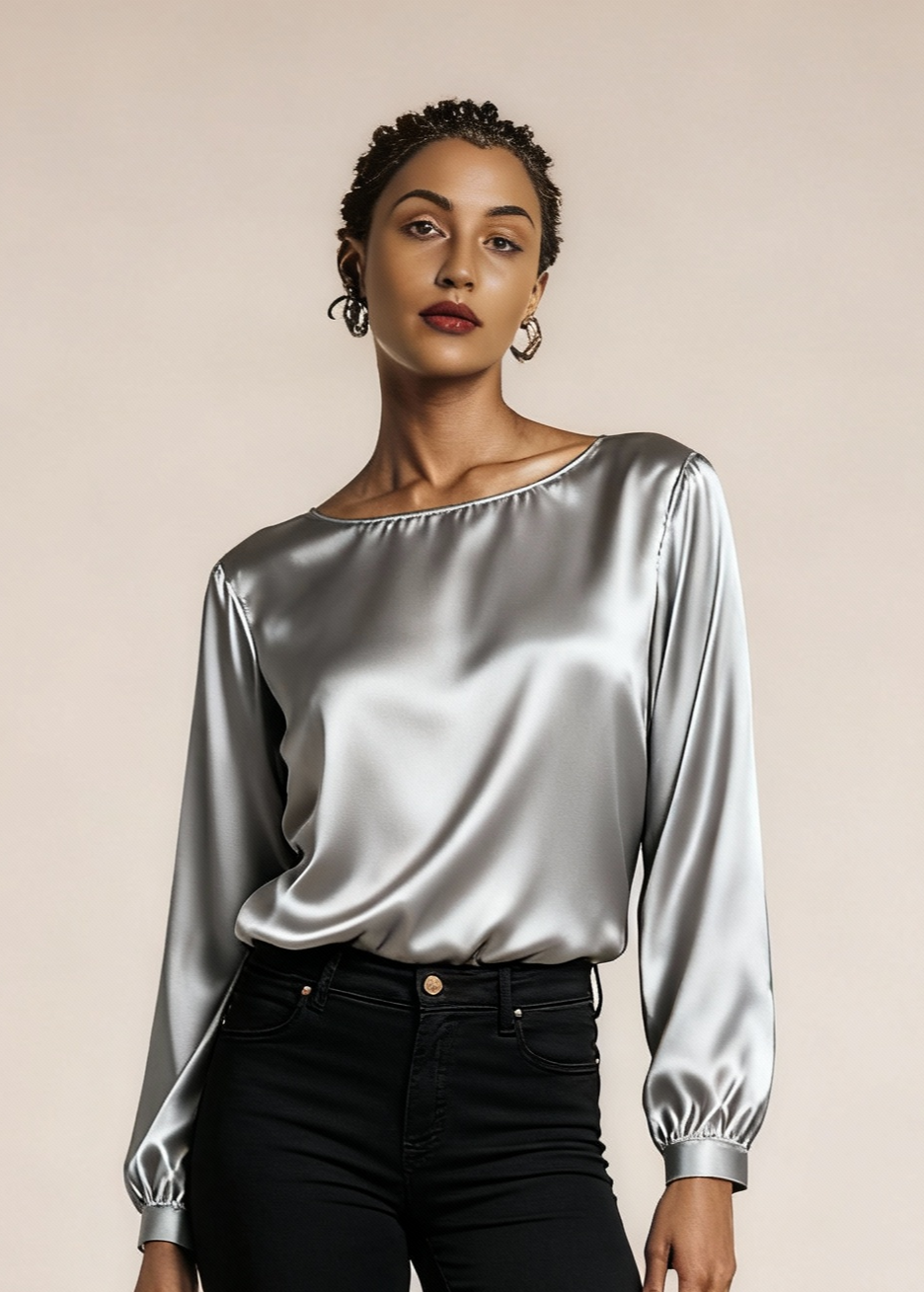 Jedwabna wyjściowa koszulka z połyskiem