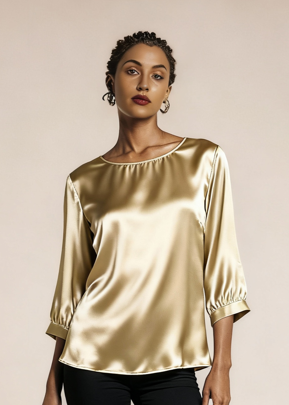 Jedwabna wyjściowa koszulka z połyskiem