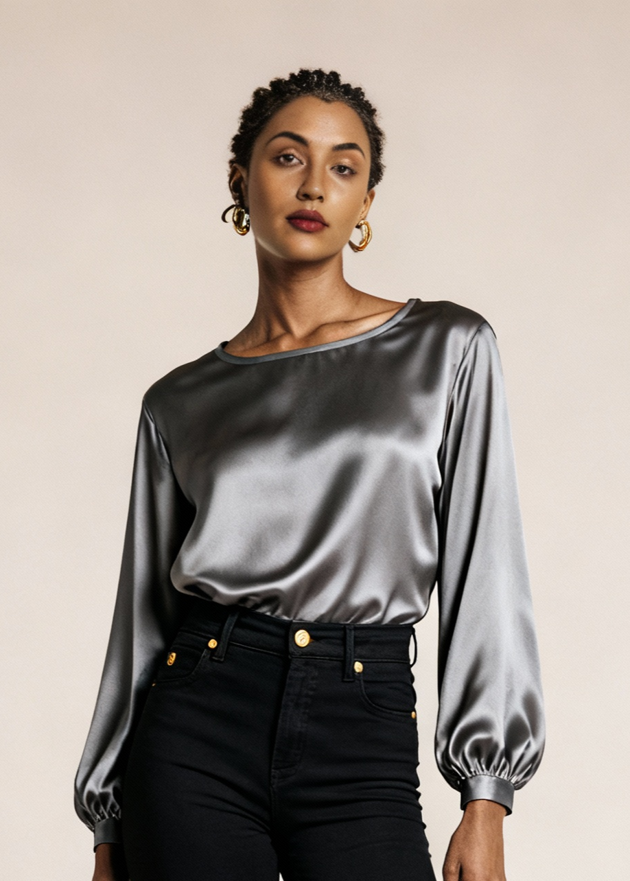 Jedwabna wyjściowa koszulka z połyskiem