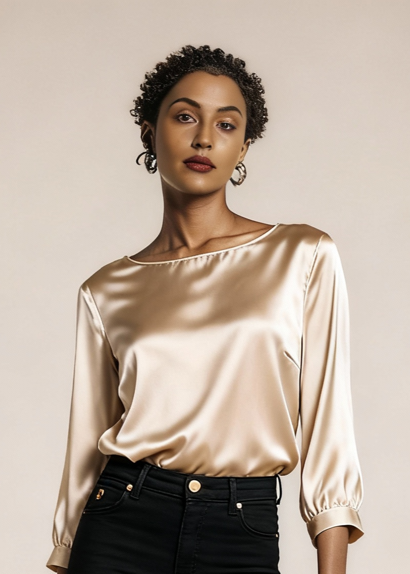 Jedwabna wyjściowa koszulka z połyskiem