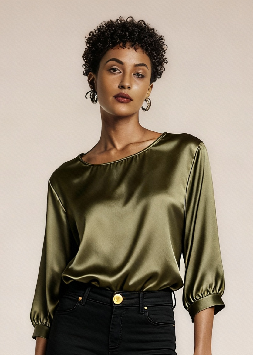 Jedwabna wyjściowa koszulka z połyskiem