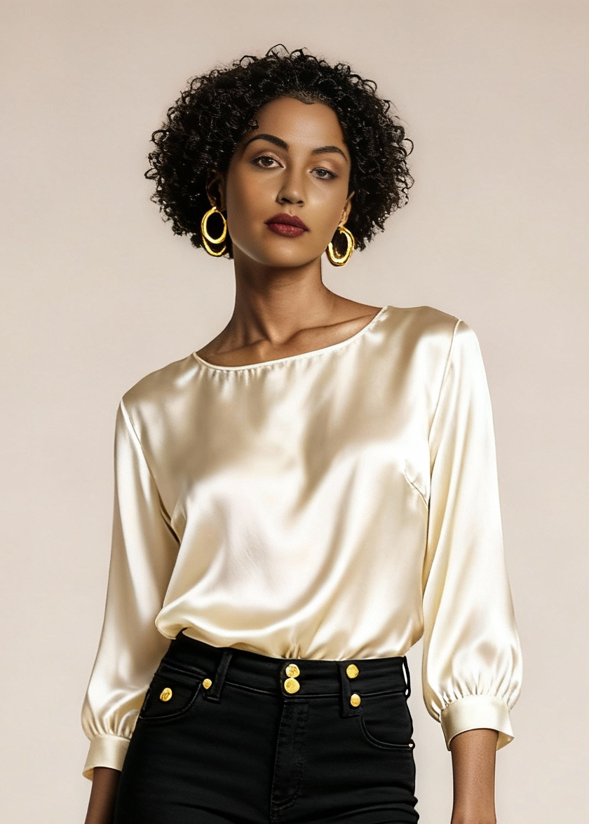 Jedwabna wyjściowa koszulka z połyskiem