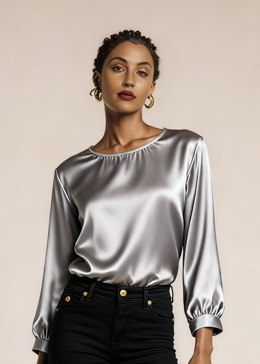 Jedwabna wyjściowa koszulka z połyskiem