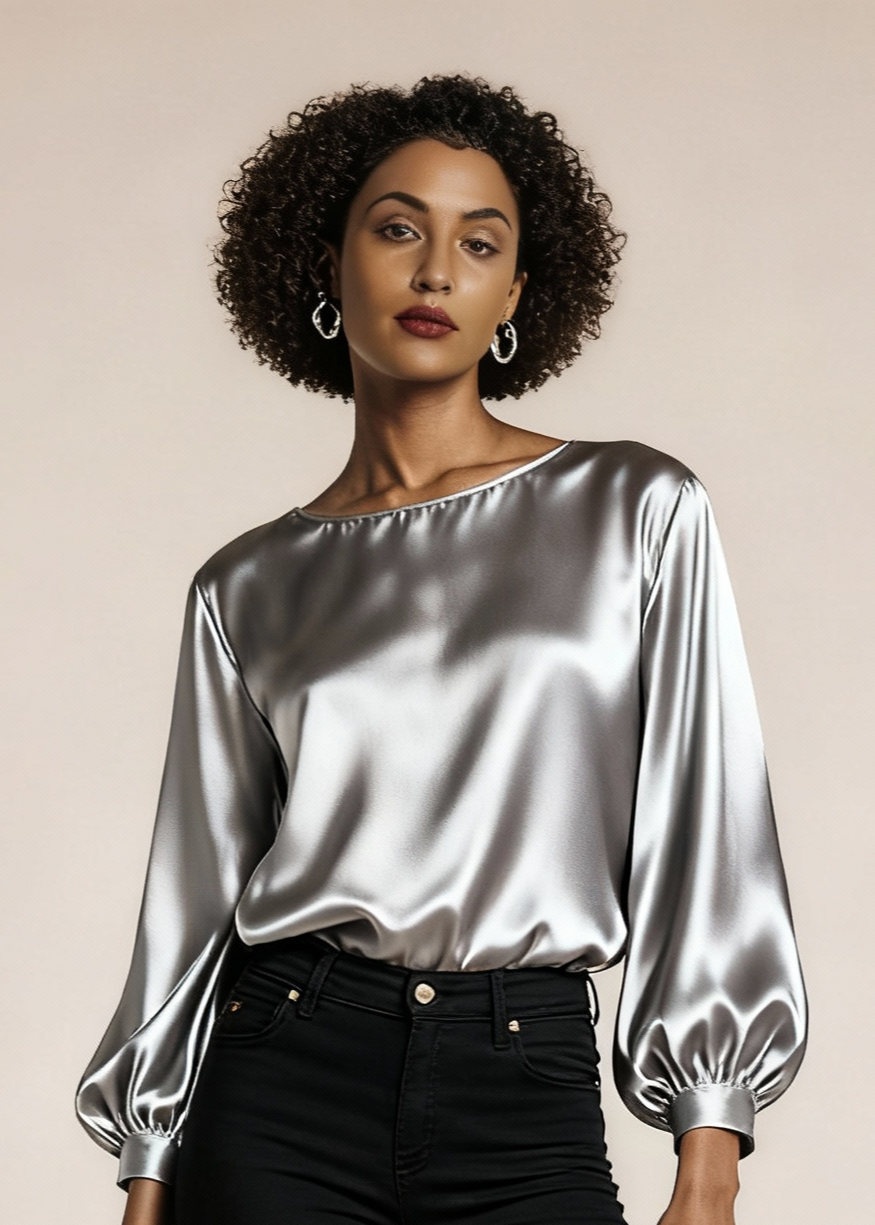 Jedwabna wyjściowa koszulka z połyskiem