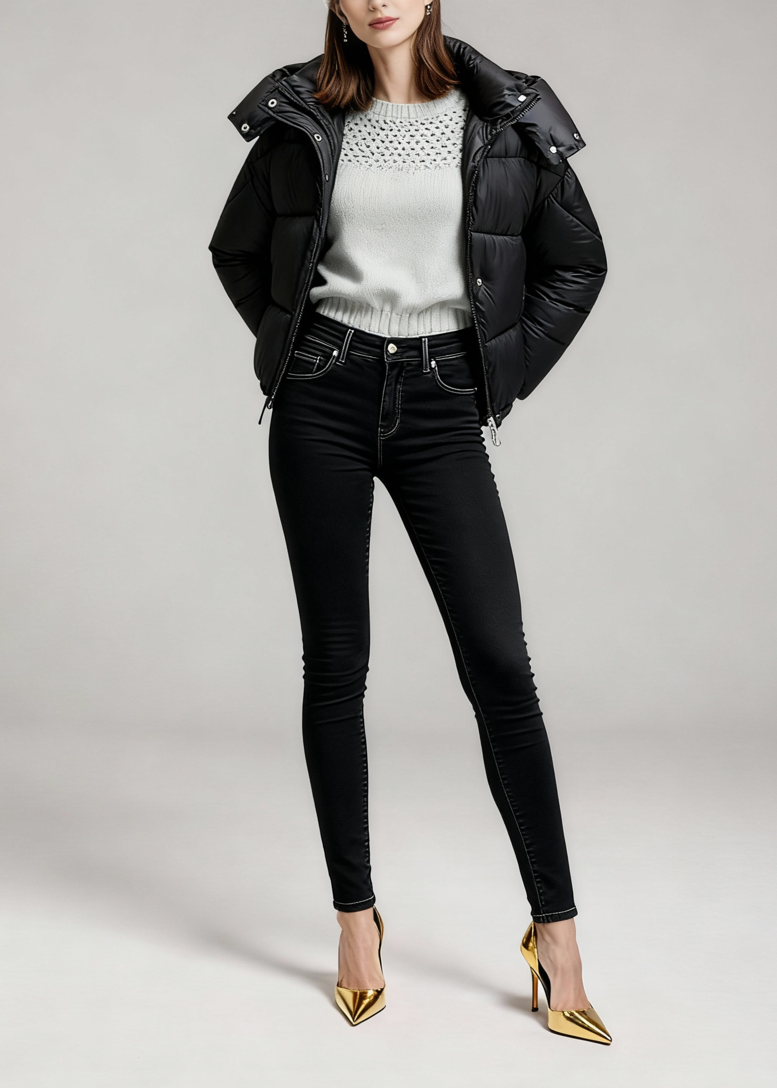 Puszysta krótka kurtka z kapturem