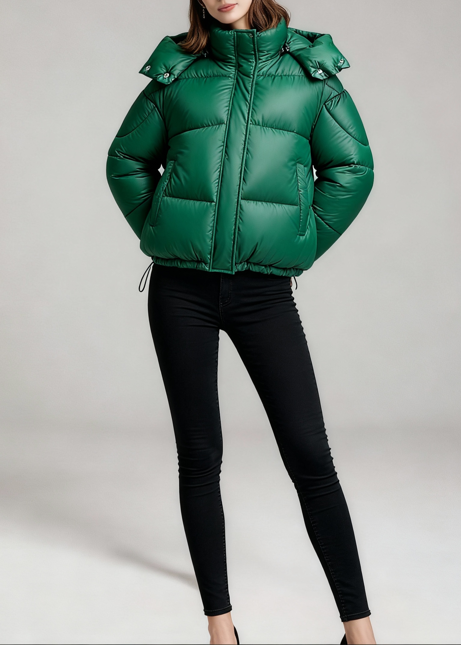 Puszysta krótka kurtka z kapturem