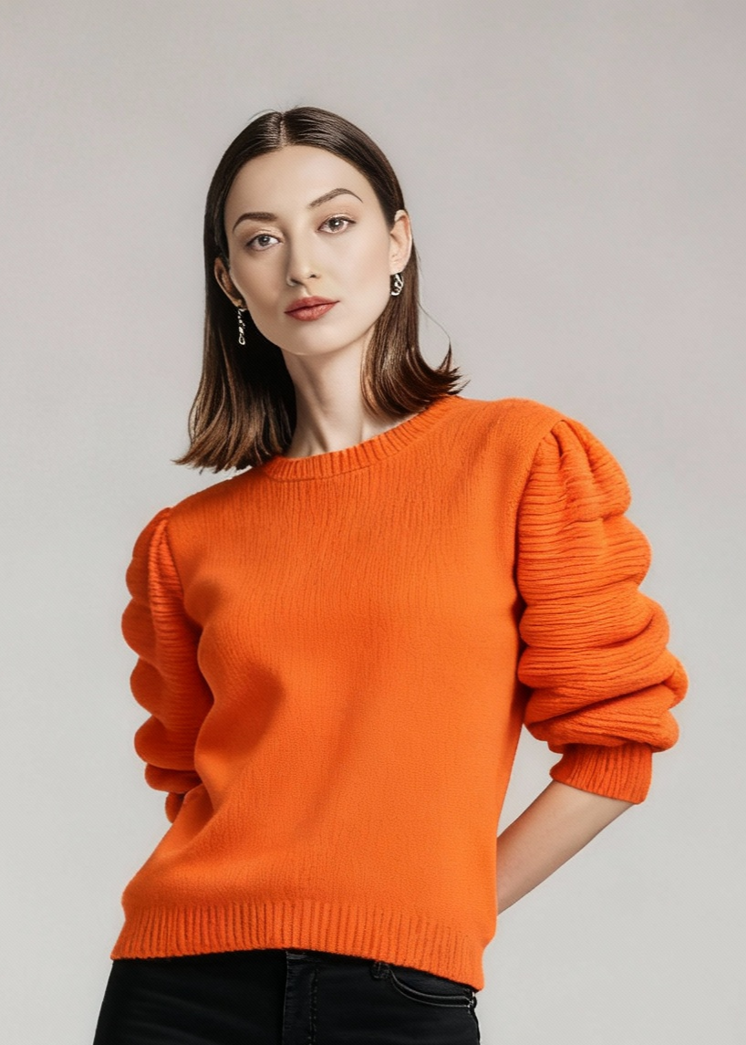 Cienka sweterkowa bluzka z okrągłym dekoltem