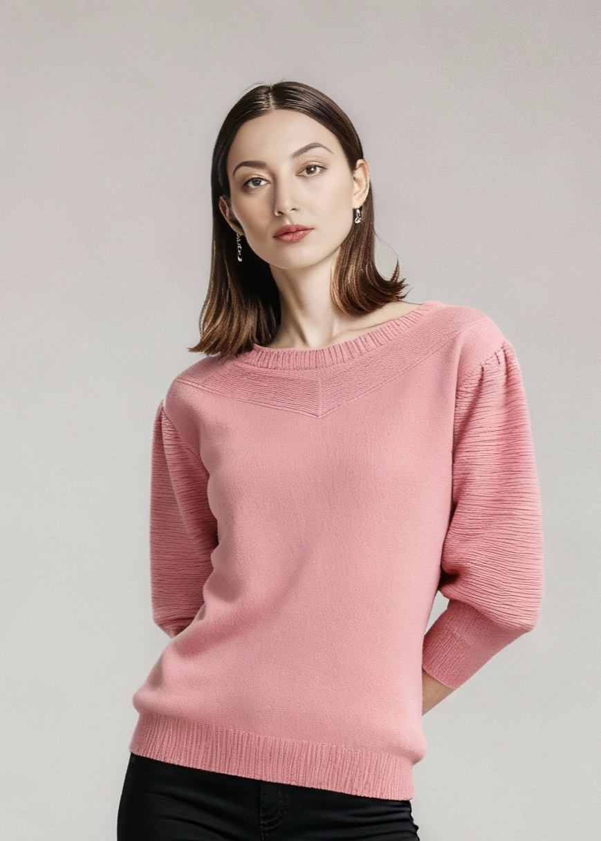 Cienka sweterkowa bluzka z okrągłym dekoltem