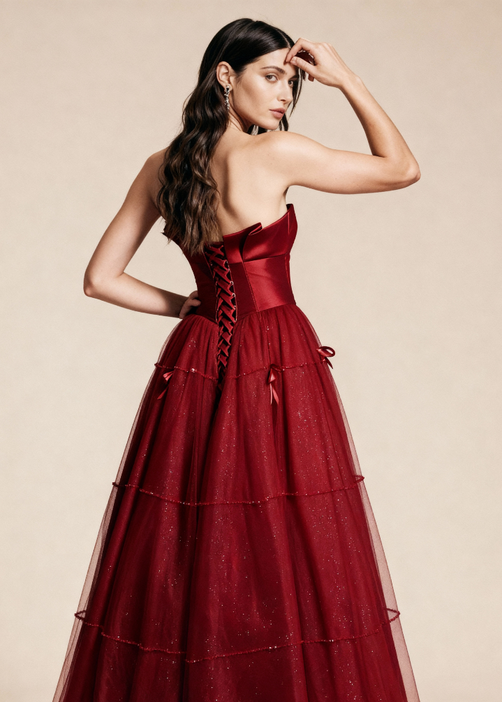 Elegancka krwistoczerwona sukienka na studniówkę 2026