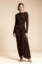 Jesienna sukienka MAXI z okrągłym dekoltem