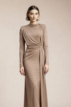 Jesienna sukienka MAXI z okrągłym dekoltem