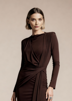 Jesienna sukienka MAXI z okrągłym dekoltem