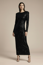 A dress with an open back and a decorative bow for New Year's Eve