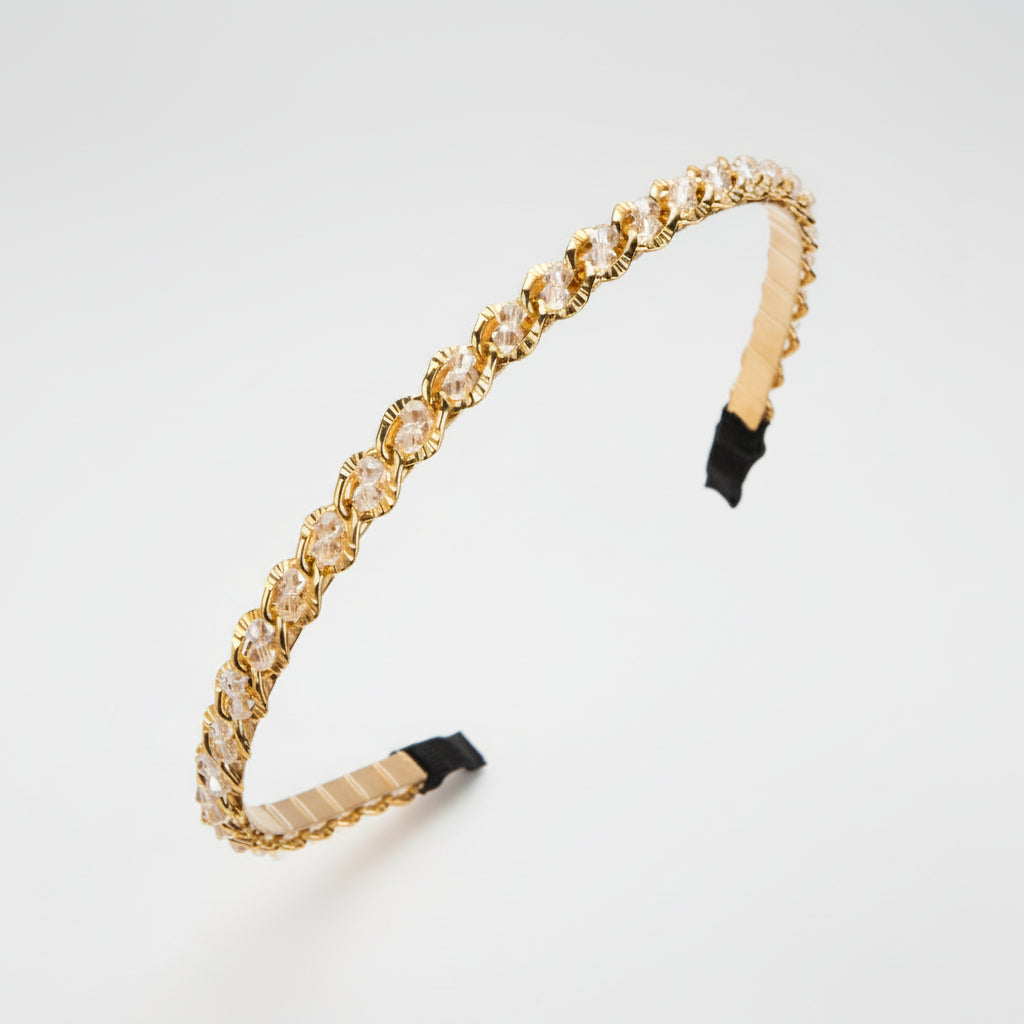 Opaska na głowę z kryształowym łańcuszkiem w stylu retro