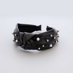 Skórzana opaska na głowę z koralikami i perłami