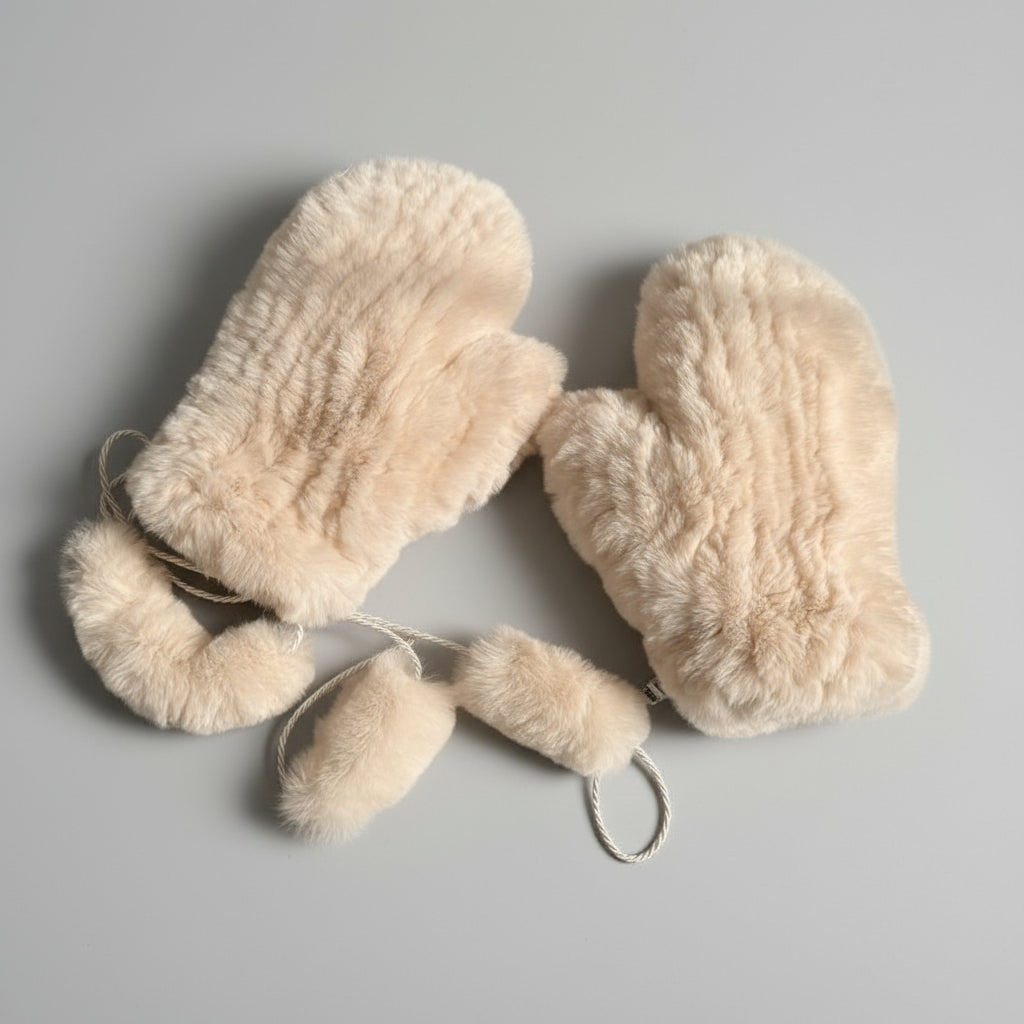 Aksamitne rękawiczki dzianinowe na sznurku