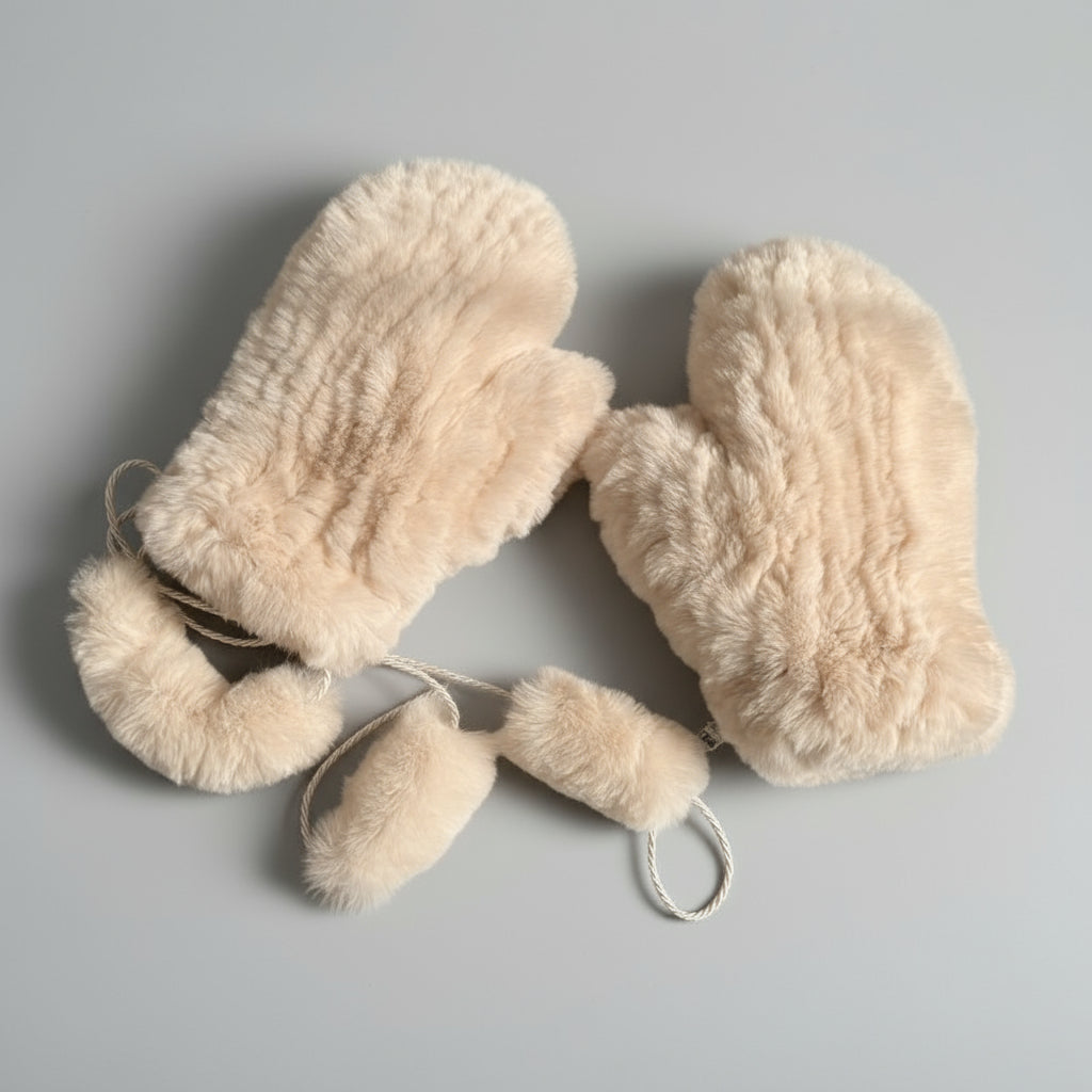 Aksamitne rękawiczki dzianinowe na sznurku