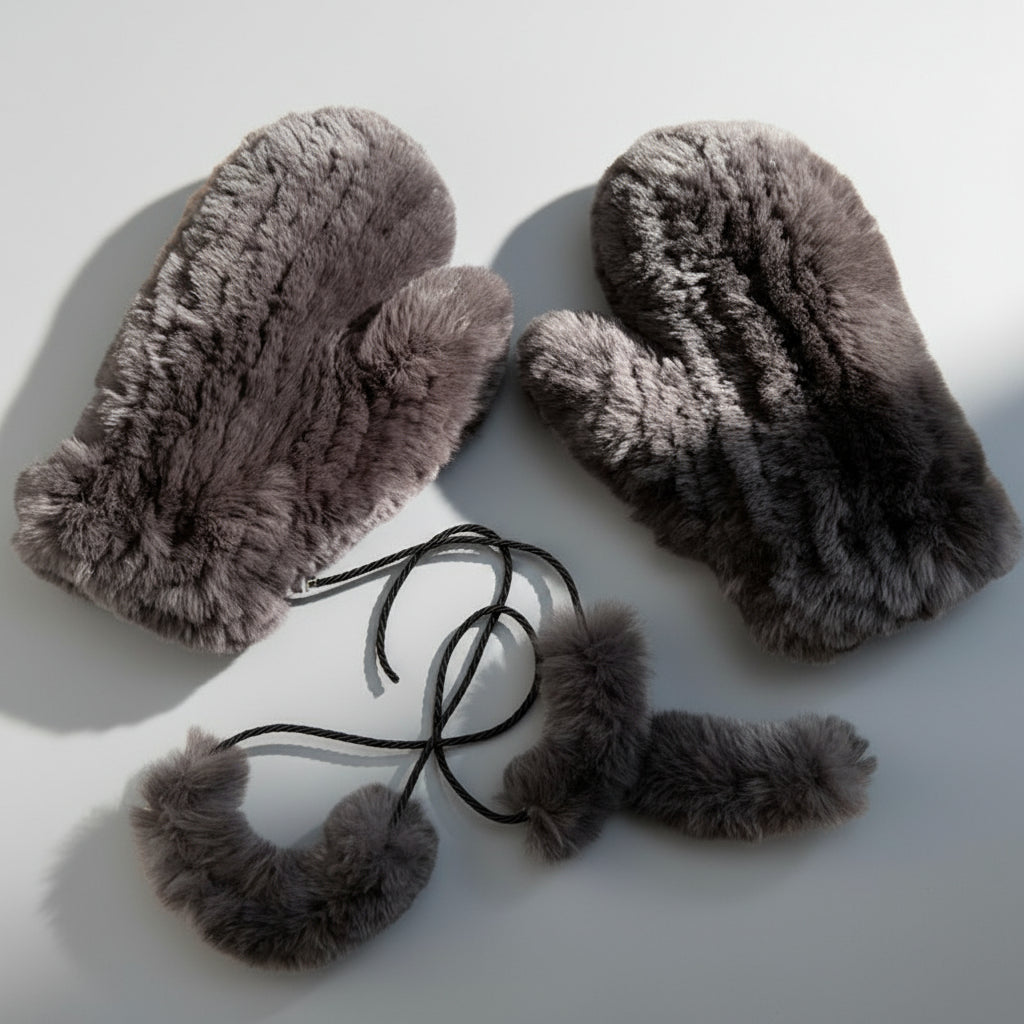 Aksamitne rękawiczki dzianinowe na sznurku