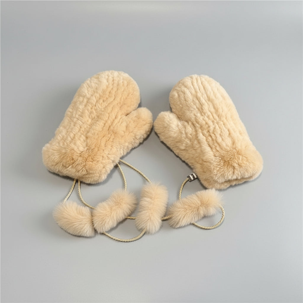 Aksamitne rękawiczki dzianinowe na sznurku