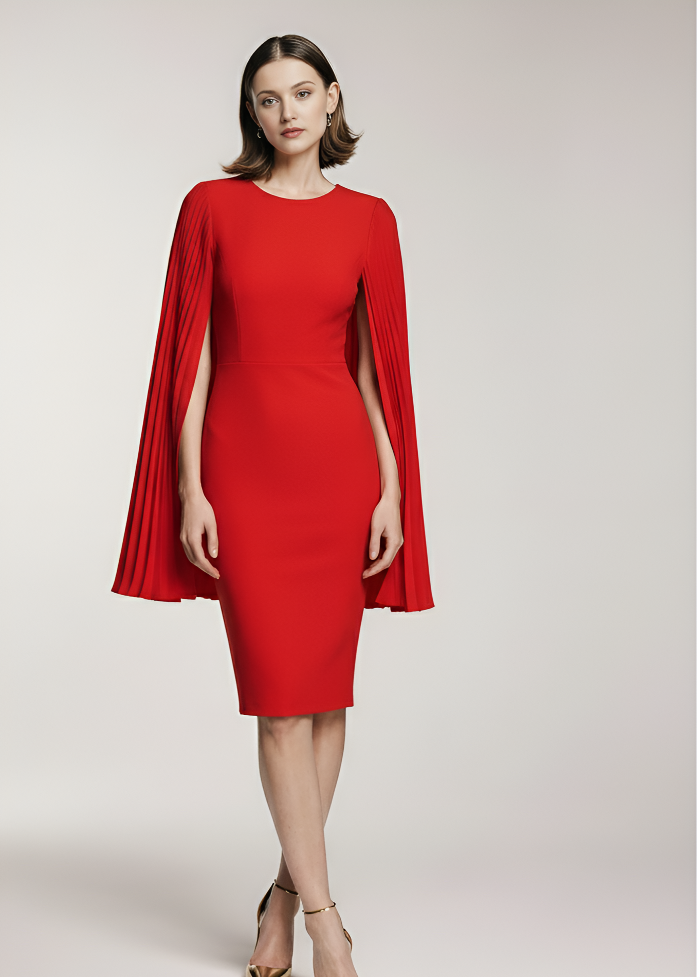 Modna plisowana sukienka typu Cape z peleryną