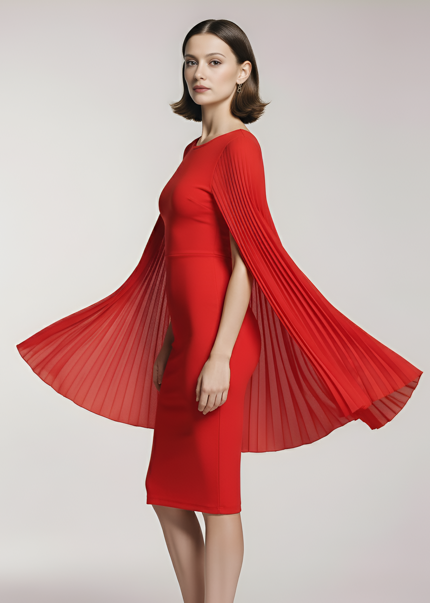 Modna plisowana sukienka typu Cape z peleryną