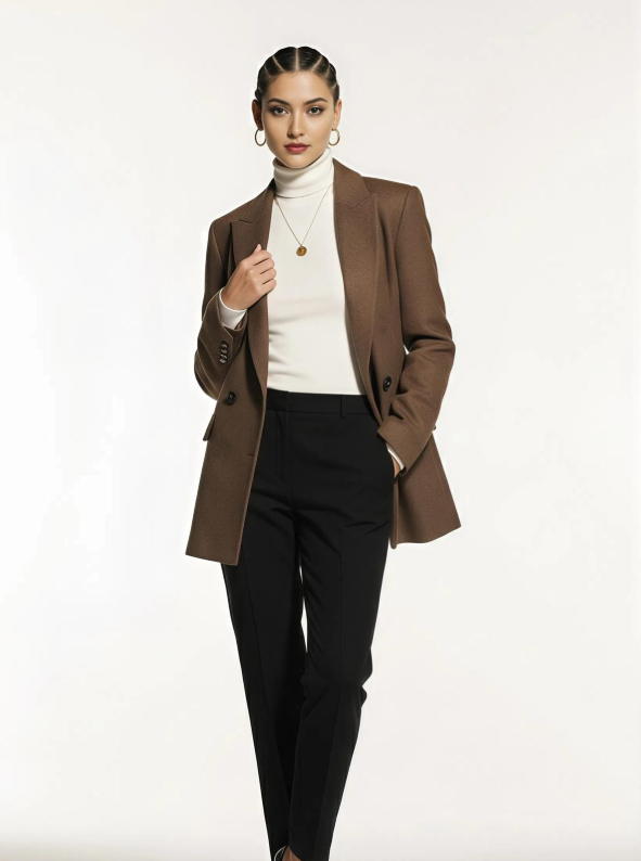 Jesienno-zimowy krótki dwustronny wełniany płaszcz