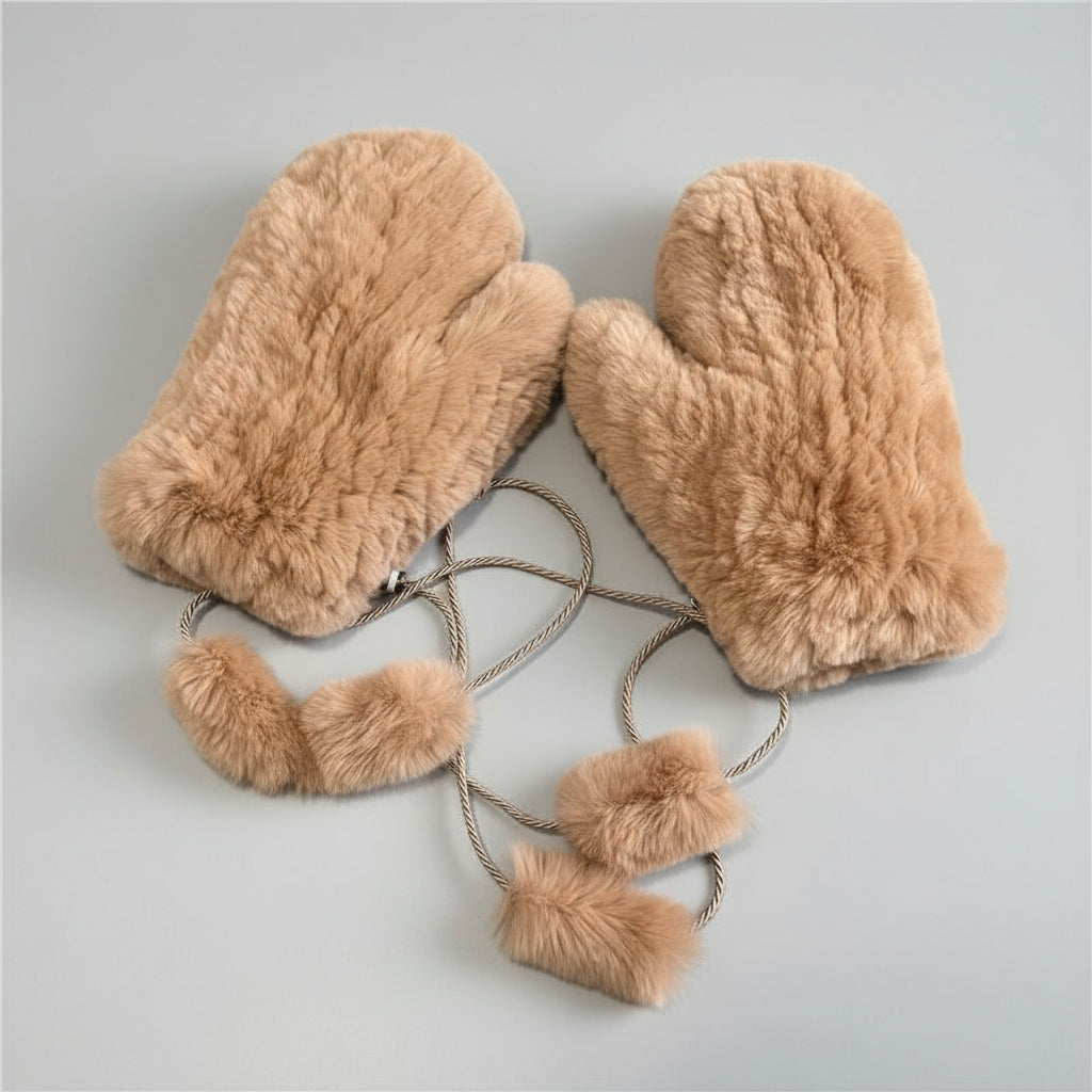 Aksamitne rękawiczki dzianinowe na sznurku